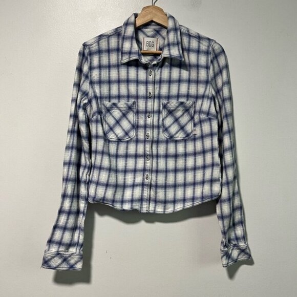 BDG Urban Outfitters Blue & White Plaid Flannel Button-Up Shirt - Medium - Picture 2 of 14